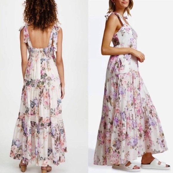 Anthropologie House of Harlow 1960 Floral Linen Tiered Dress with Ties - Picture 6 of 13